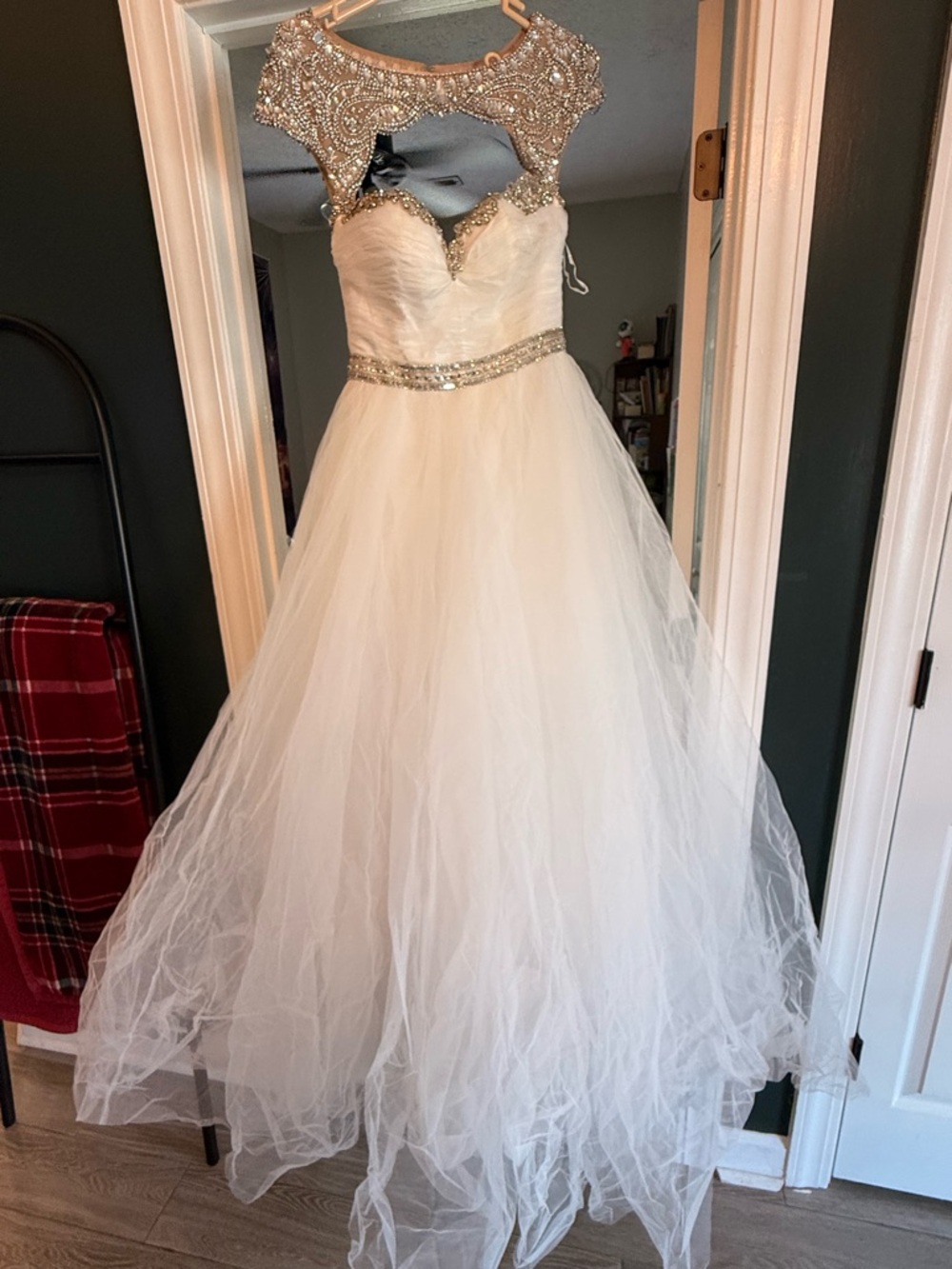 Sherri Hill White Beaded Illusion Bodice Ball Gown Wedding Dress